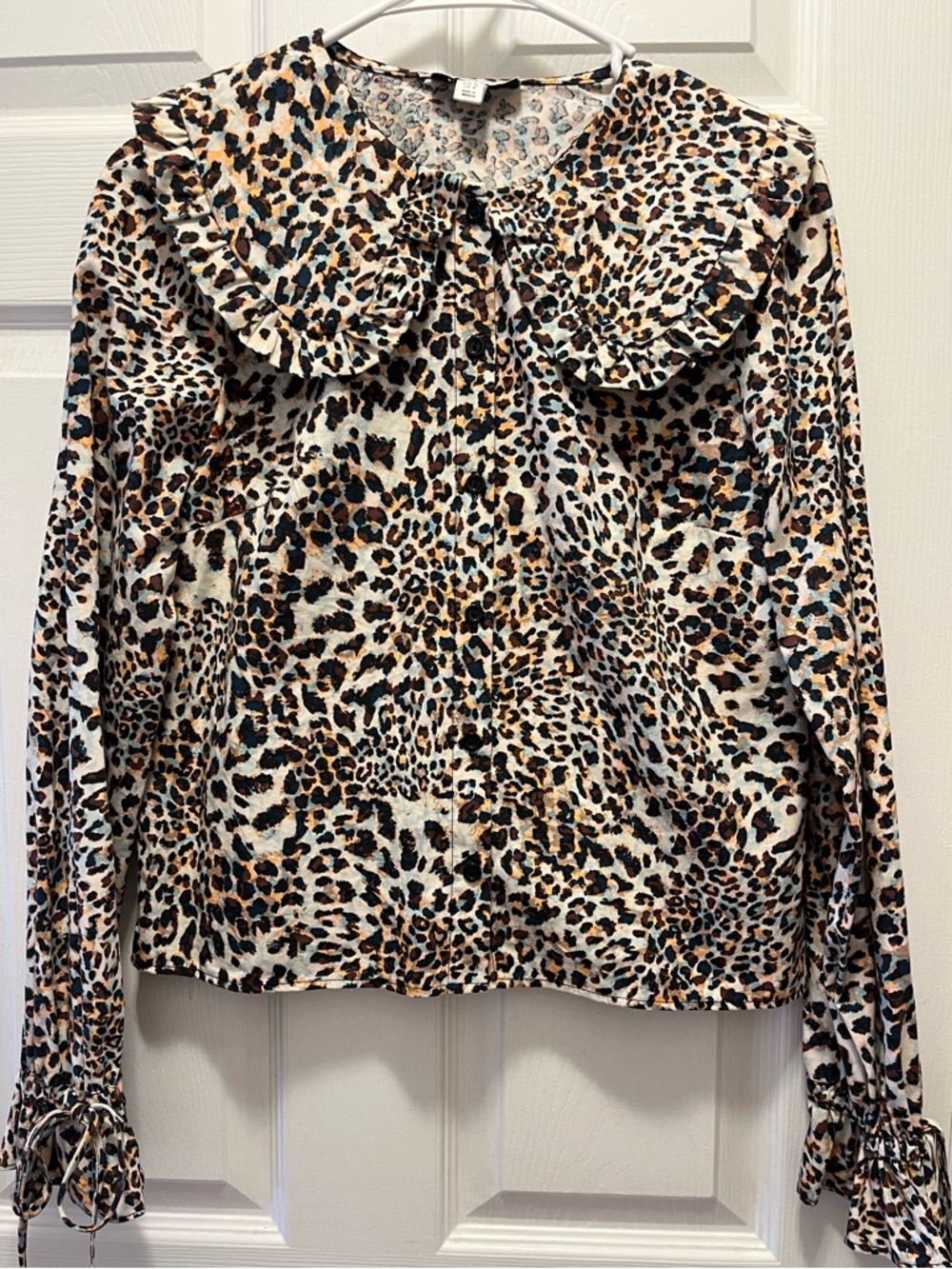 Topshop Leopard Peter Pan Collar Ruffle Blouse size 4 - Picture 1 of 15